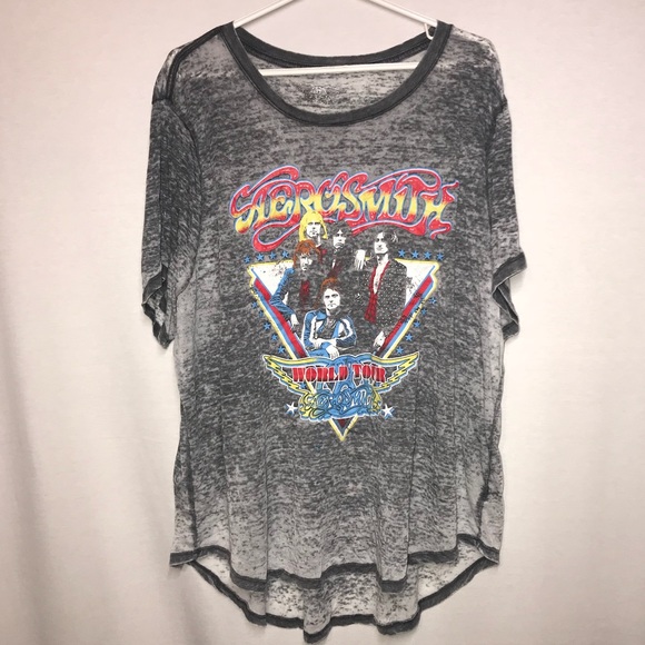 aerosmith Tops - Aerosmith Burnout Distressed hi-Lo T-Shirt 2X